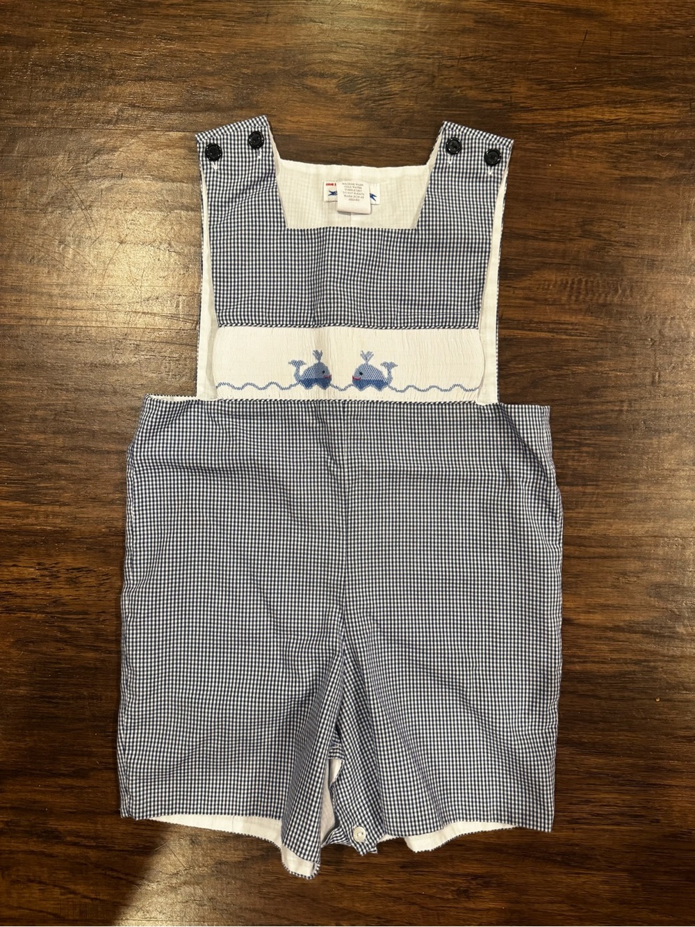Blue Gingham Whale Smocked Boys' Shortalls